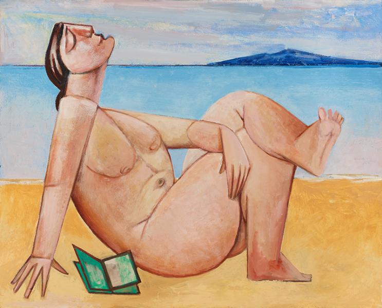 Nu aux yeux clos sur la plage, août 2001