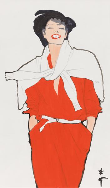 Pull noué sur les épaules, mains dans les poches. Projet publicitaire pour la maison Marcelle Griffon.