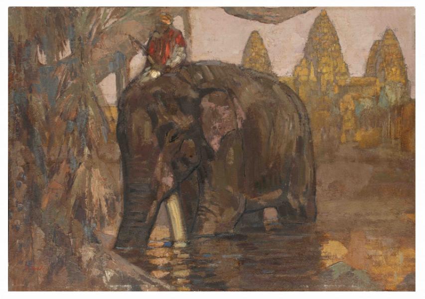 Éléphant au bain devant le temple d’Angkor, c.1922 Paul JOUVE