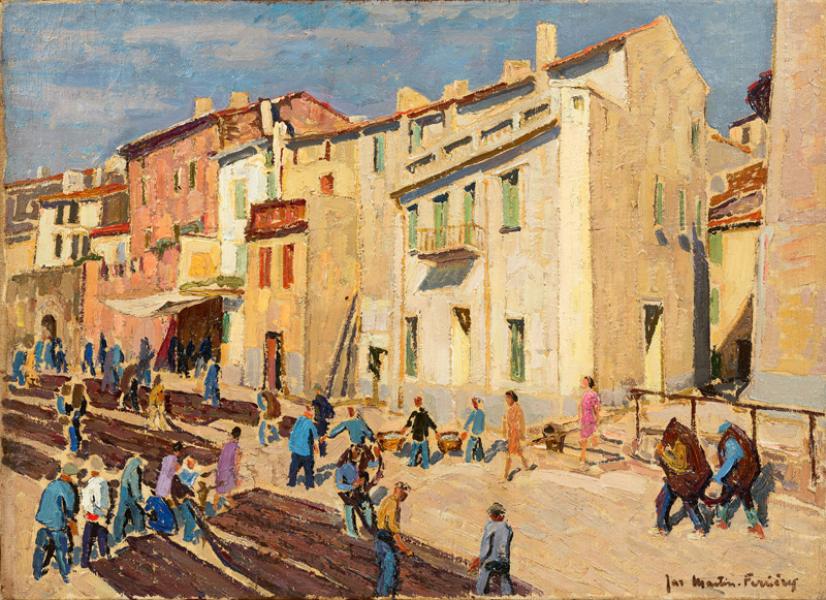 Collioure, maisons du quai, retour de pêche Jacques MARTIN FERRIERES