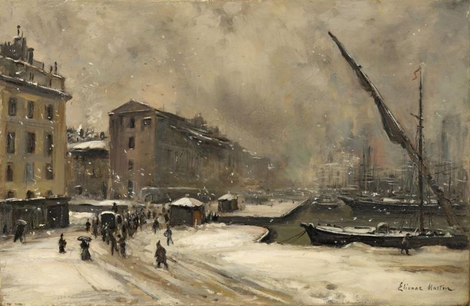 Le Vieux Port de Marseille sous la neige. Etienne MARTIN