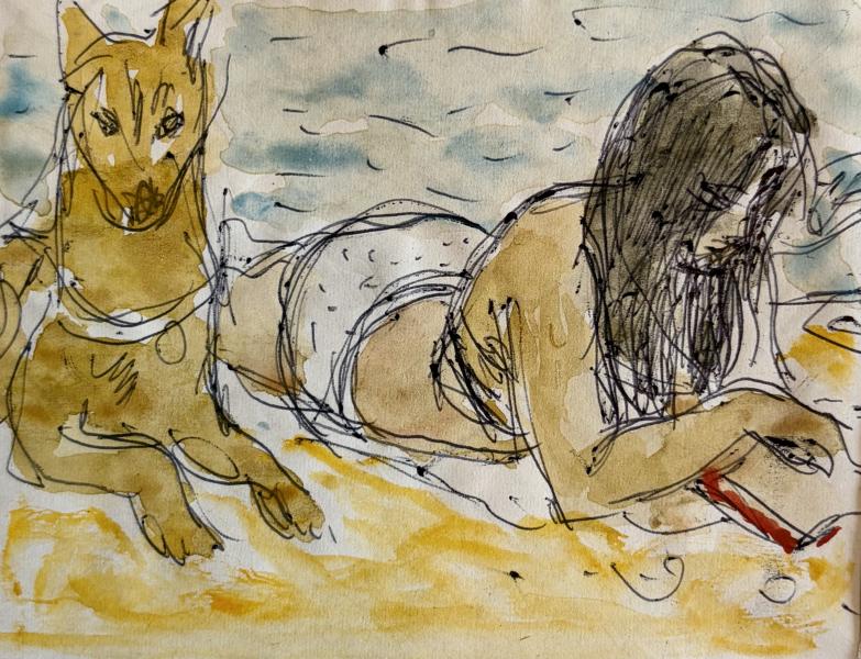 Baigneuse et son chien