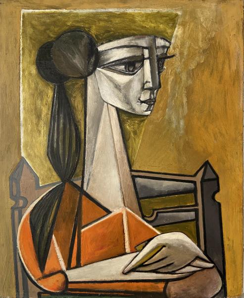 Femme de profil au corsage orange, mars 1978